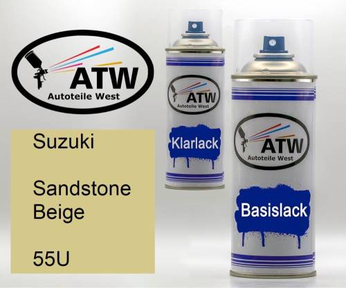 Suzuki, Sandstone Beige, 55U: 400ml Sprühdose + 400ml Klarlack - Set, von ATW Autoteile West.